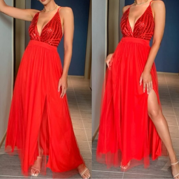 Luxe sequins open back party formal evening wedding gown dress - Picture 10 of 16